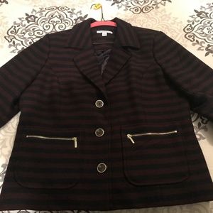 Isaac Mizrahi QVC Wine/Navy striped blazer sz 12